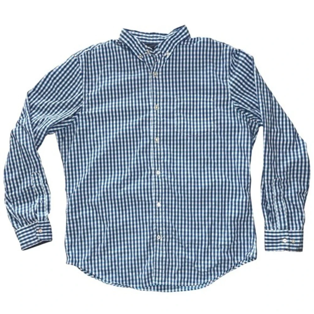 Banana Republic Grant Fit Mens XL‎ Blue Gingham Check Button Down Cotton Shirt